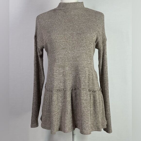 NWT Maurice’s Ribbed Mock Neck Babydoll Knit Top (Heather Taupe) - Small - Picture 2 of 9